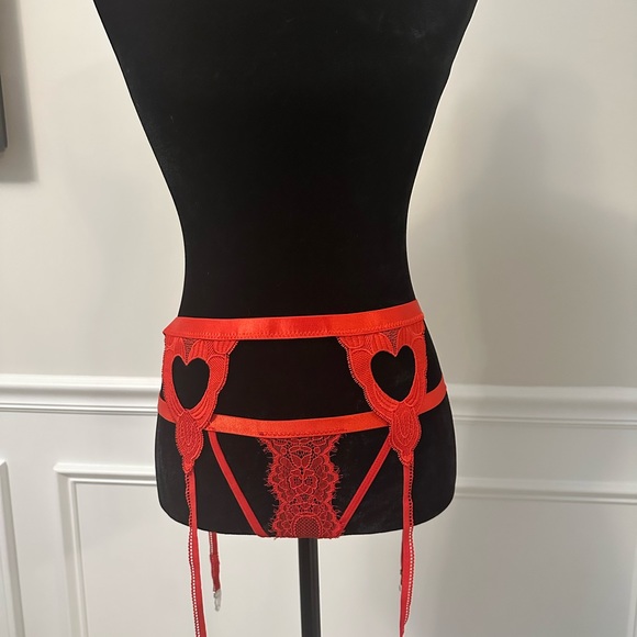 Sexy Red Woven Heart Garter belt (M/L) & Lace G-String (M). NEVER worn - Picture 1 of 6
